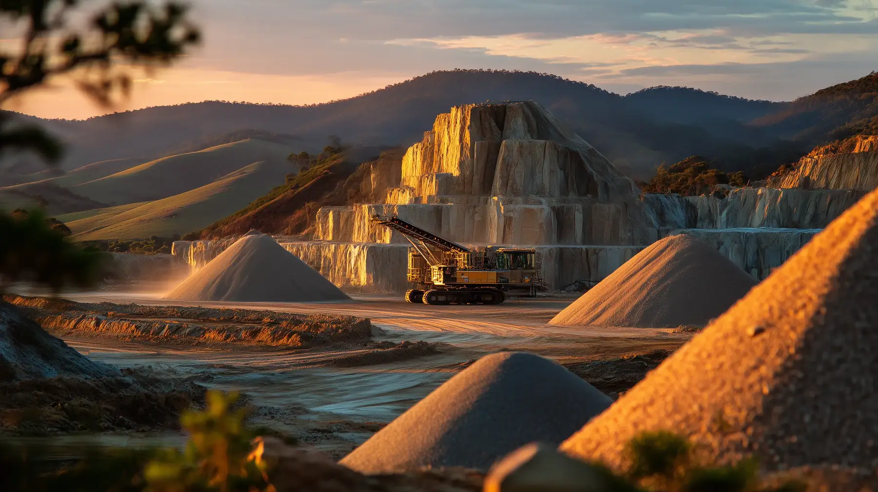 Mobile screen classifying aggregate at an established Victorian quarry